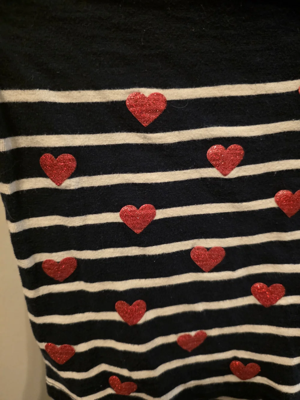 GAP Navy & White Striped Long Sleeve Top with Red Hearts Size 6/7